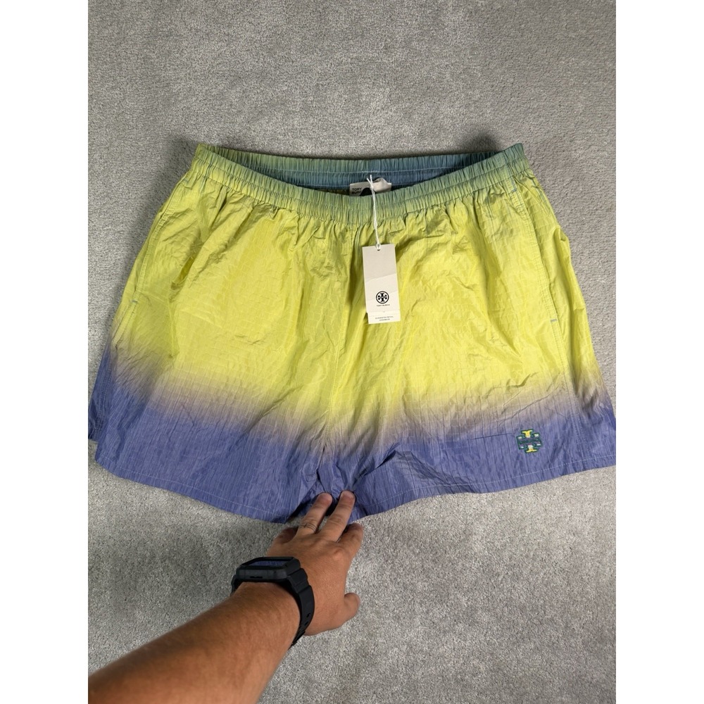 Tory Burch Ripstop Gradient Drawstring Shorts Women's XL Ombré Purple Yellow NWT